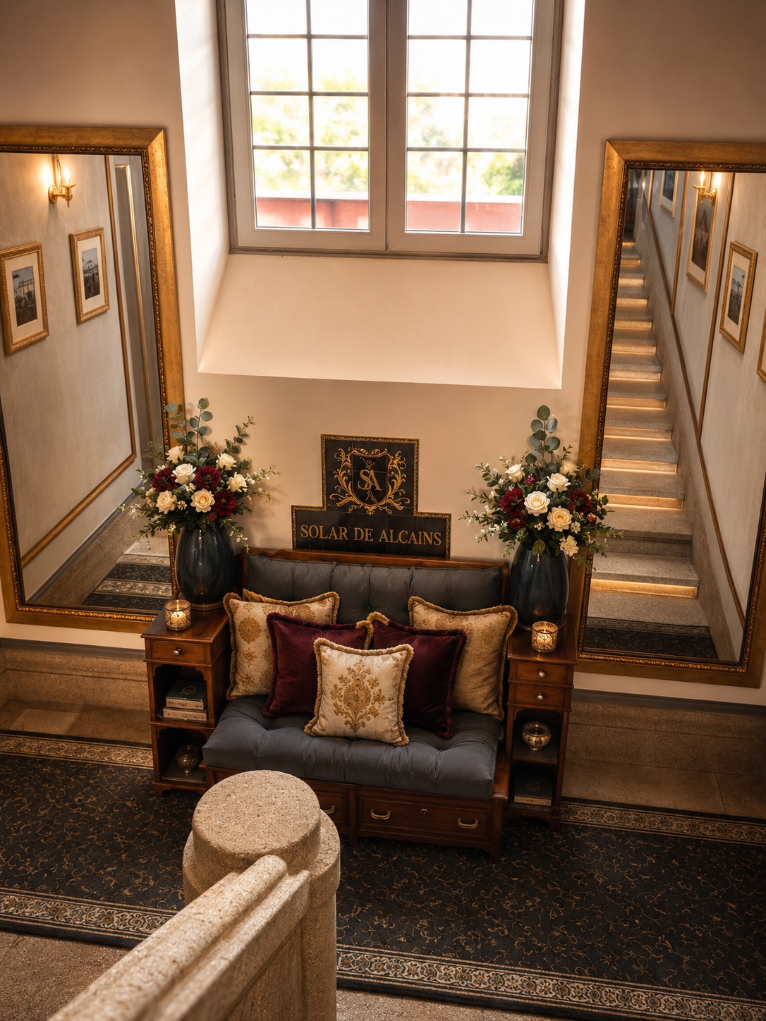 Elegant floral arrangements at the estate entrance